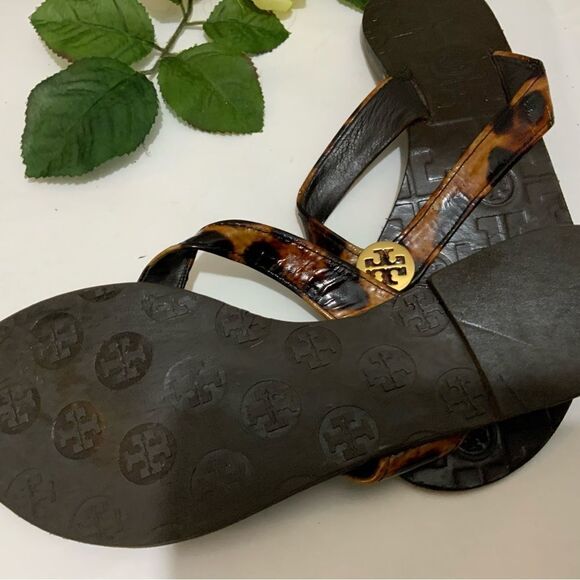 Tory Burch Leather Thong Leopard Animal Print Sandals 7 - Picture 6 of 12